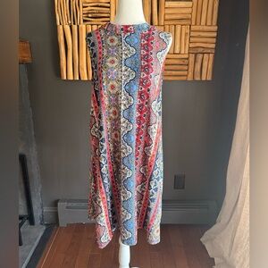 Pink Rose Multicolor Patterned Midi Dress - medium